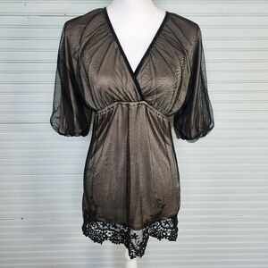 YAHADA women Size S Silky Black Beige Babydoll Slip Dress Nightgown